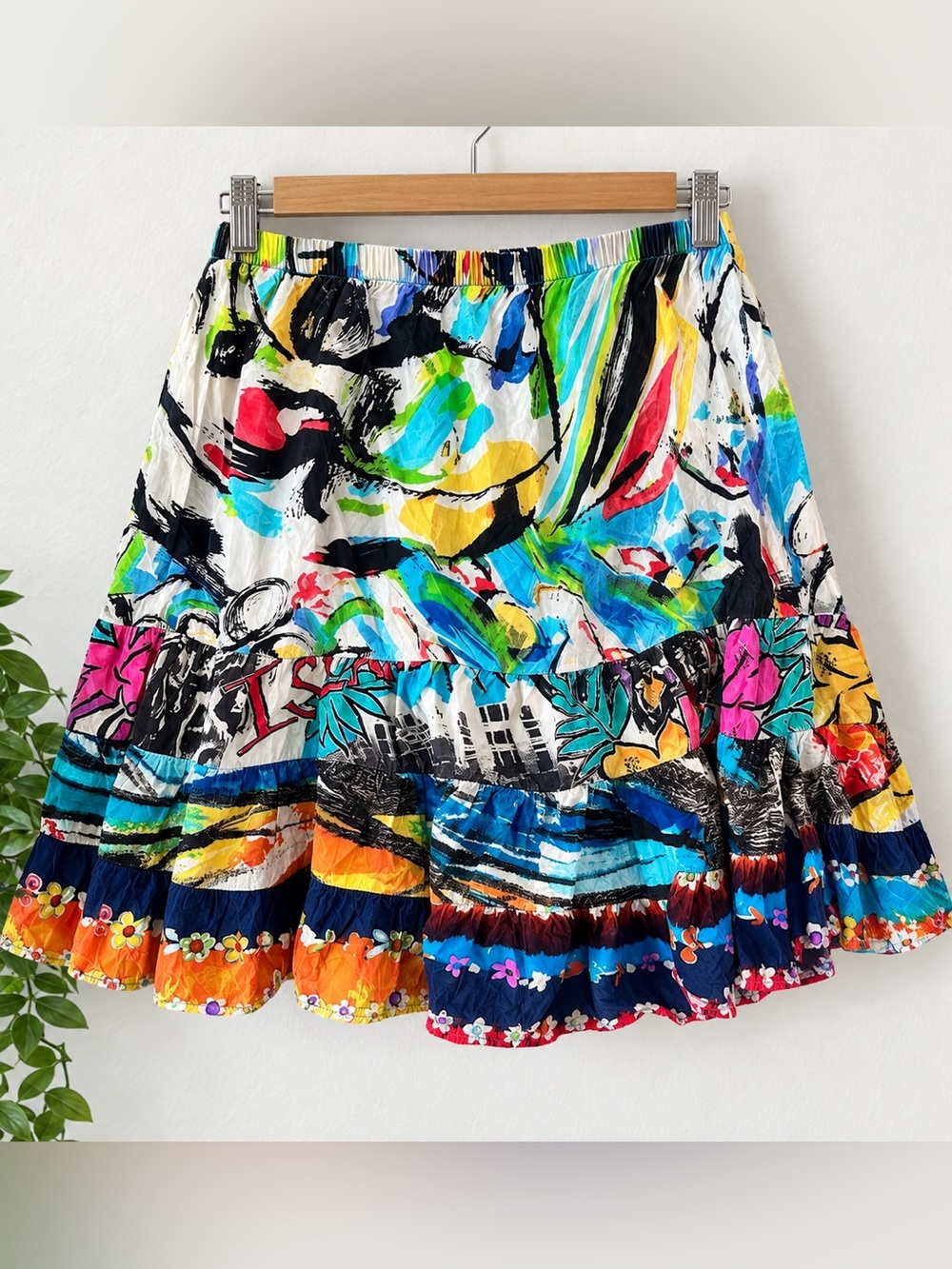 Jams World Candy Pop Skirt Women’s Large Colorful Tiered Ruffle Boho Art Print